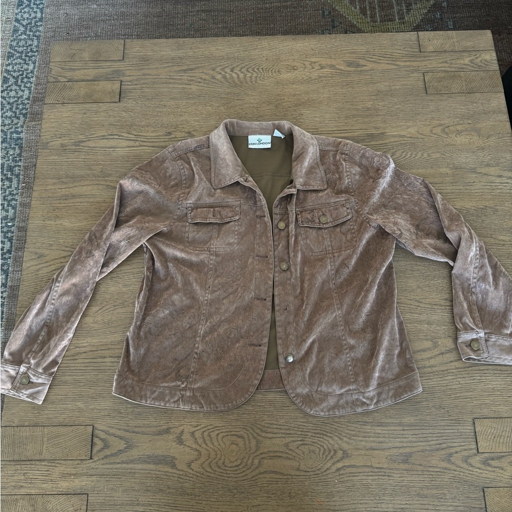 Erin London Faux Suede Jacket Brown Western Boho Button Front Size L vintage